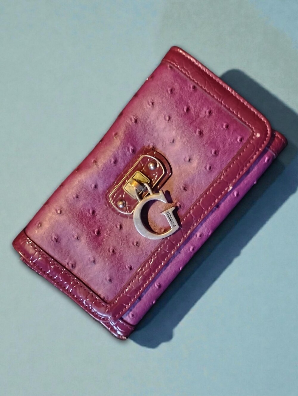 Guess Purple Y2K Purple Trifold Leather Wallet Vintage Designer Leather Metal